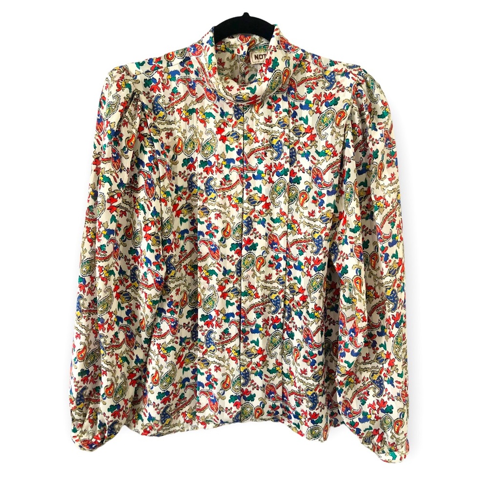 VTG 80s Notches Paisley Print Classic Victorian Blouse
